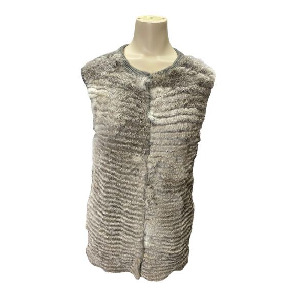 J. McLaughlin 100% Wool Sweater Vest MEDIUM Gray Knit Rabbit Fur Open Winter - Picture 1 of 6